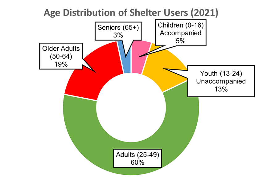 Age distribution of Shelter Users (2021)